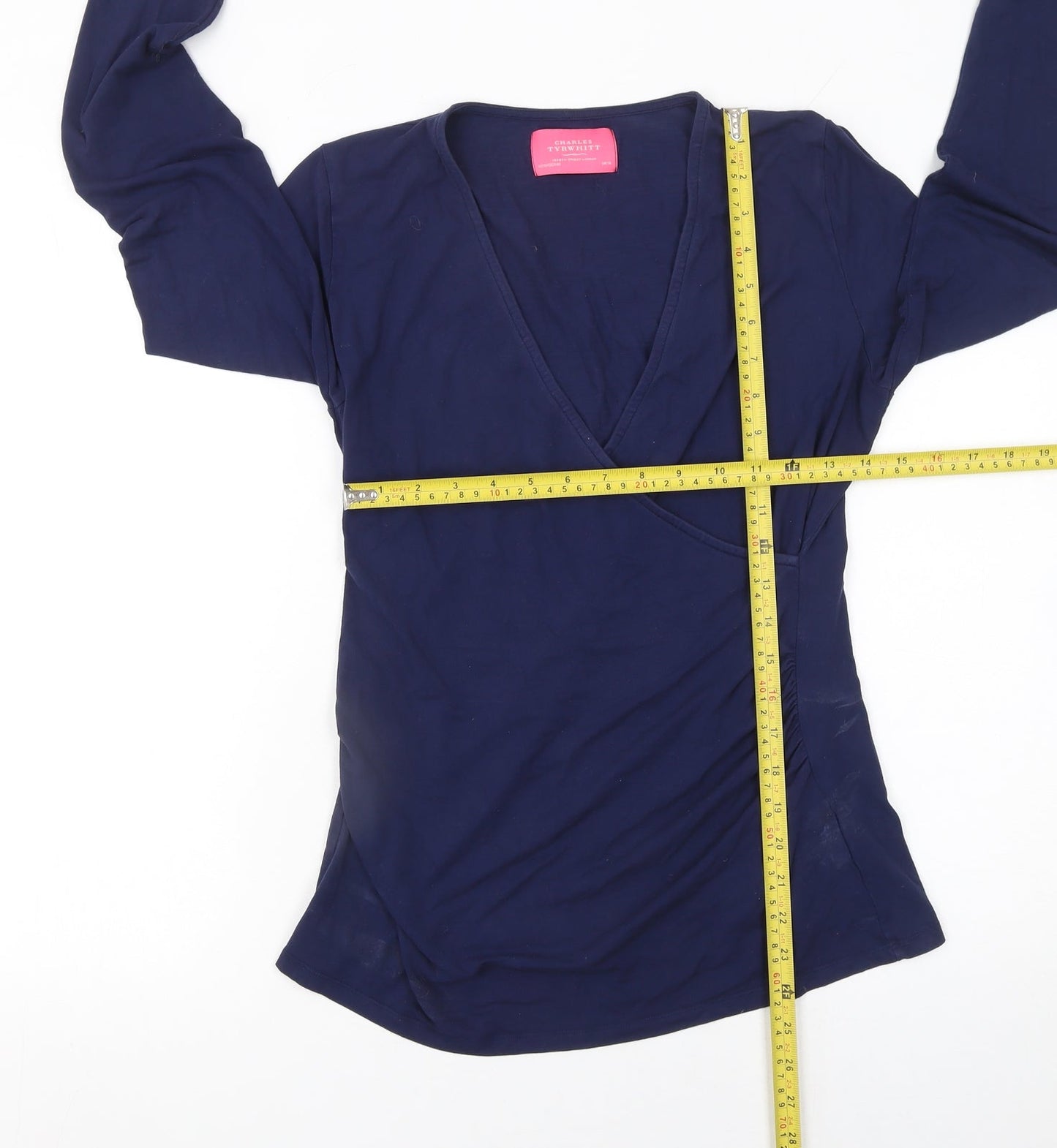 Womens UK Size 14 Charles Tyrwhitt Blue Wrap Blouse