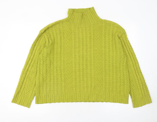 Marks and Spencer Womens Green Cable Knit High Neck Jumper M