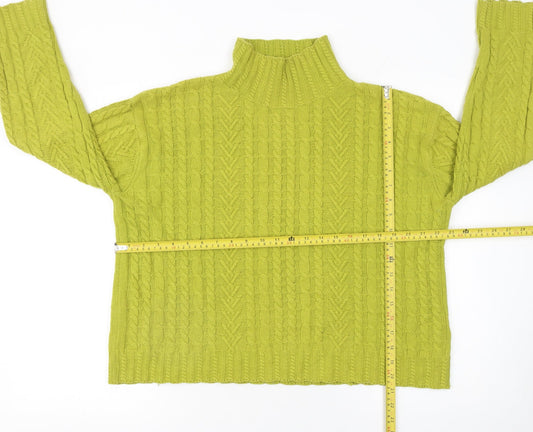 Marks and Spencer Womens Green Cable Knit High Neck Jumper M