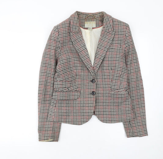 H&M Womens Brown Checked Wool Blend Single-Breasted Blazer UK 12