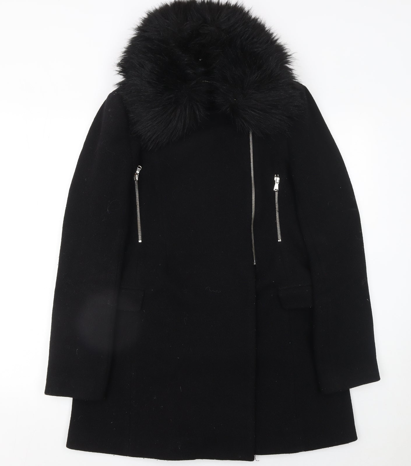 Womens UK Size M Zara Black Overcoat