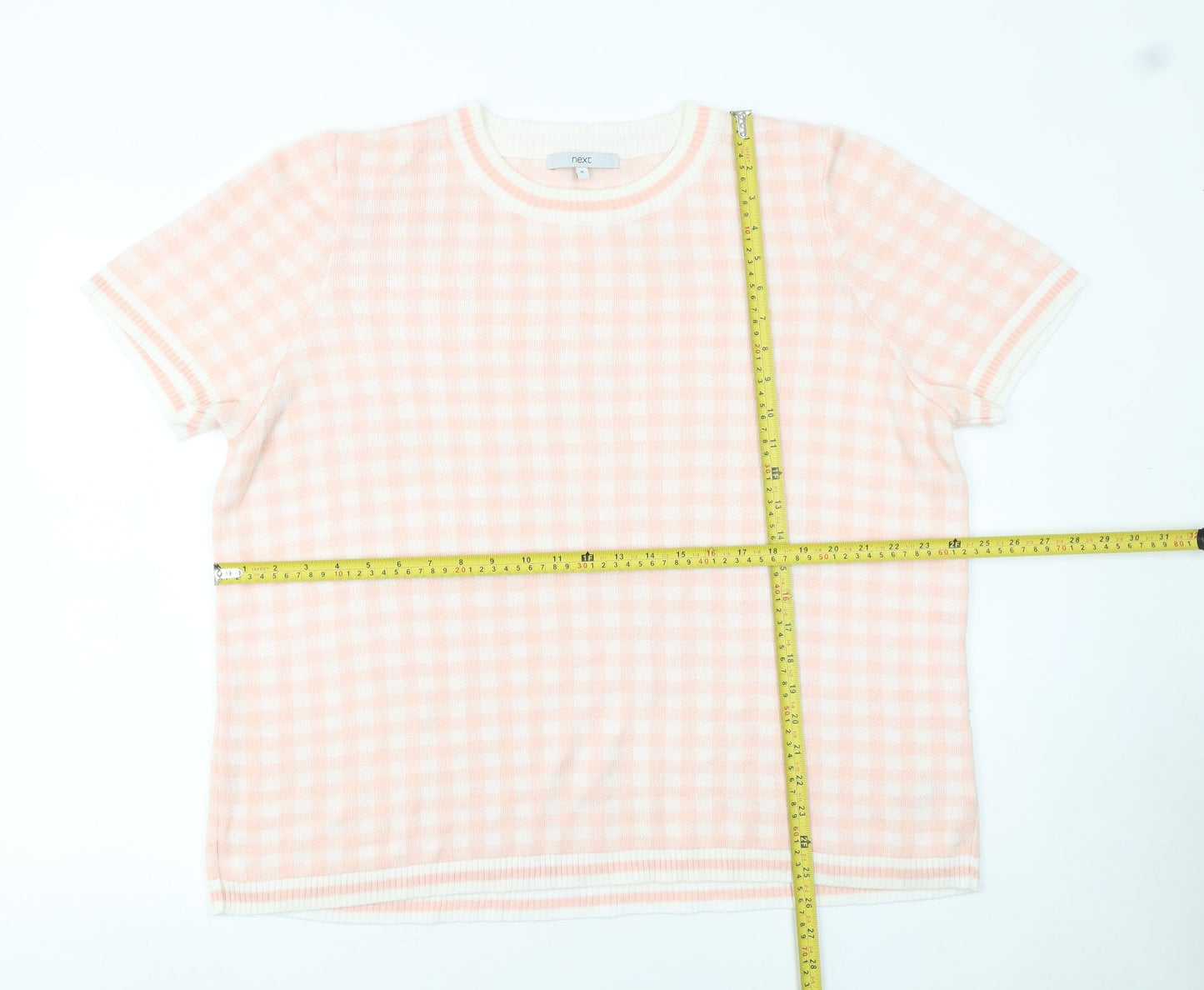 Next Women’s Pink Check Knit Short Sleeve Acrylic Jumper XL