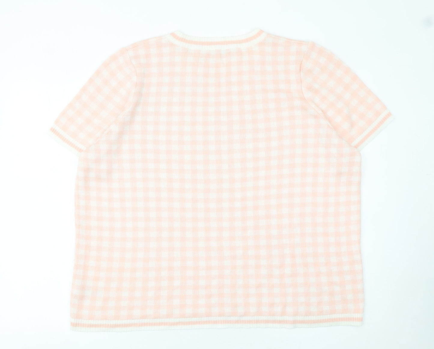 Next Women’s Pink Check Knit Short Sleeve Acrylic Jumper XL