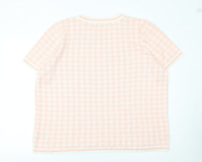 Next Women’s Pink Check Knit Short Sleeve Acrylic Jumper XL
