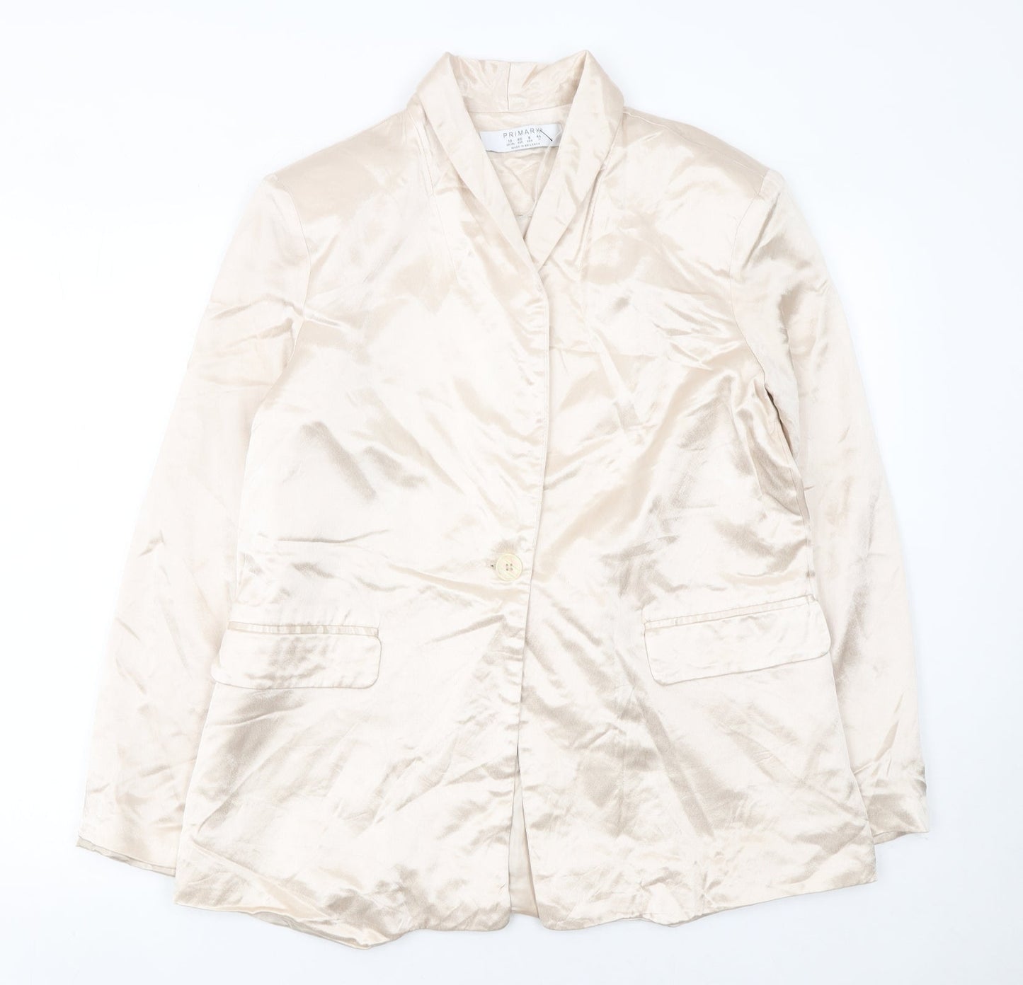 Primark Women Beige Shawl Lapel Single-Breasted Blazer Size 12