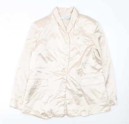 Primark Women Beige Shawl Lapel Single-Breasted Blazer Size 12
