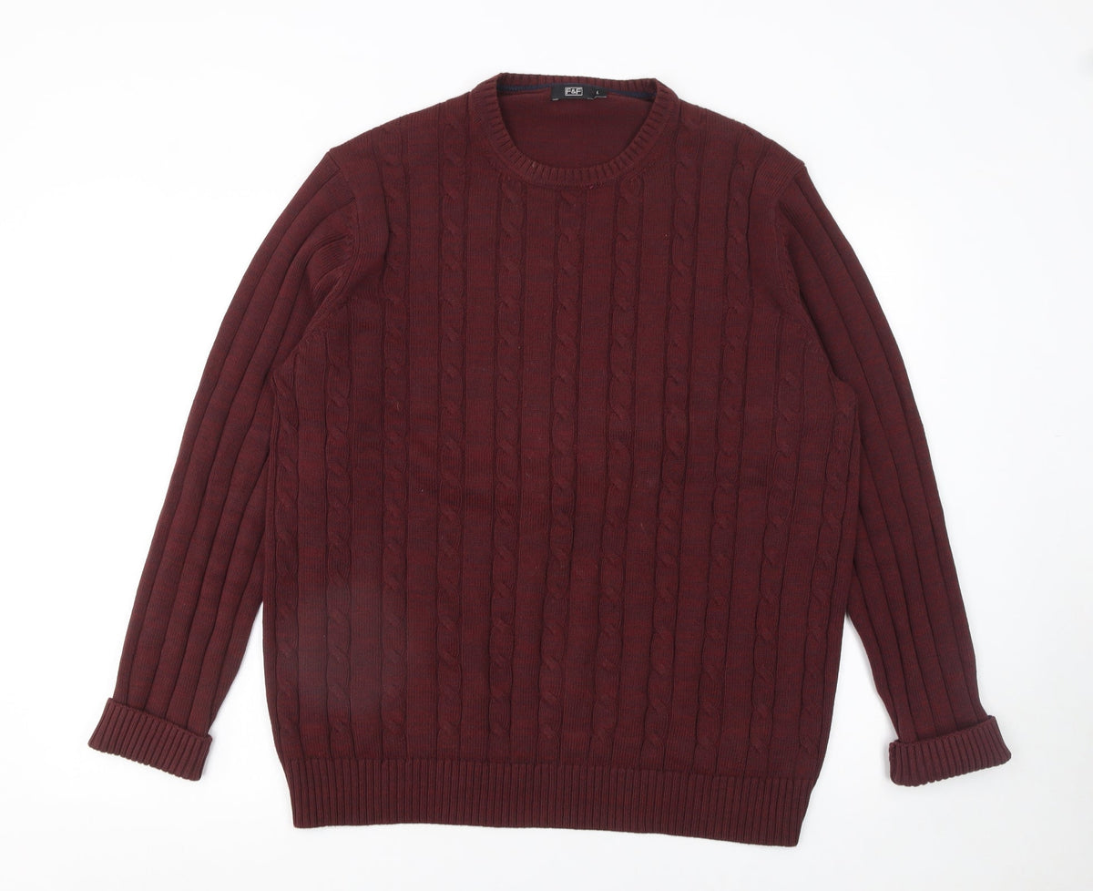 Mens UK Size L F&F Red Pullover Jumper