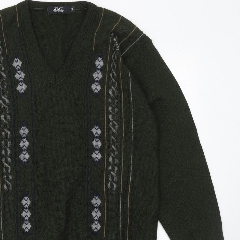 JBC Collection Men's Green Argyle V-Neck Pullover Jumper M