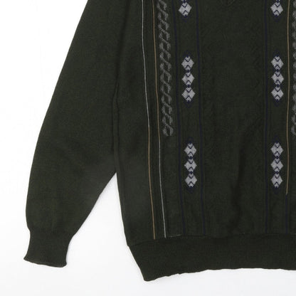 JBC Collection Men's Green Argyle V-Neck Pullover Jumper M
