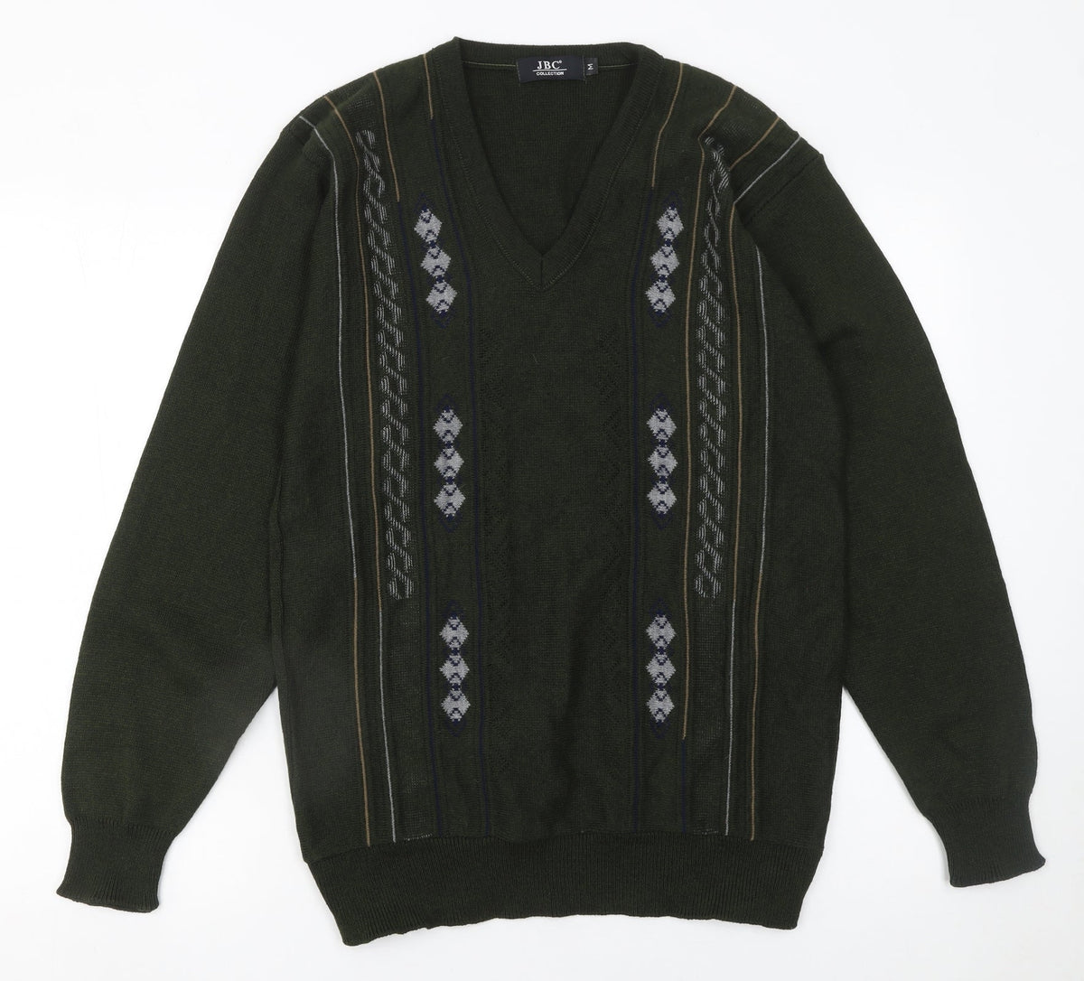 JBC Collection Men's Green Argyle V-Neck Pullover Jumper M
