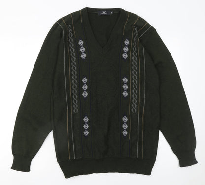 JBC Collection Men's Green Argyle V-Neck Pullover Jumper M
