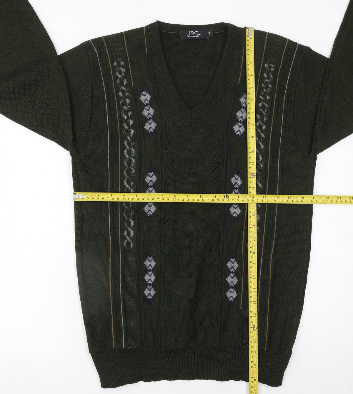 JBC Collection Men's Green Argyle V-Neck Pullover Jumper M