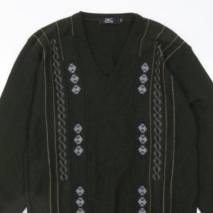 JBC Collection Men's Green Argyle V-Neck Pullover Jumper M