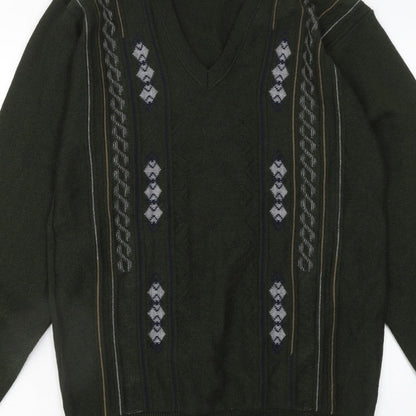 JBC Collection Men's Green Argyle V-Neck Pullover Jumper M