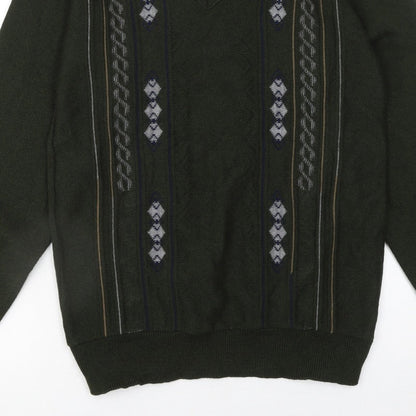 JBC Collection Men's Green Argyle V-Neck Pullover Jumper M