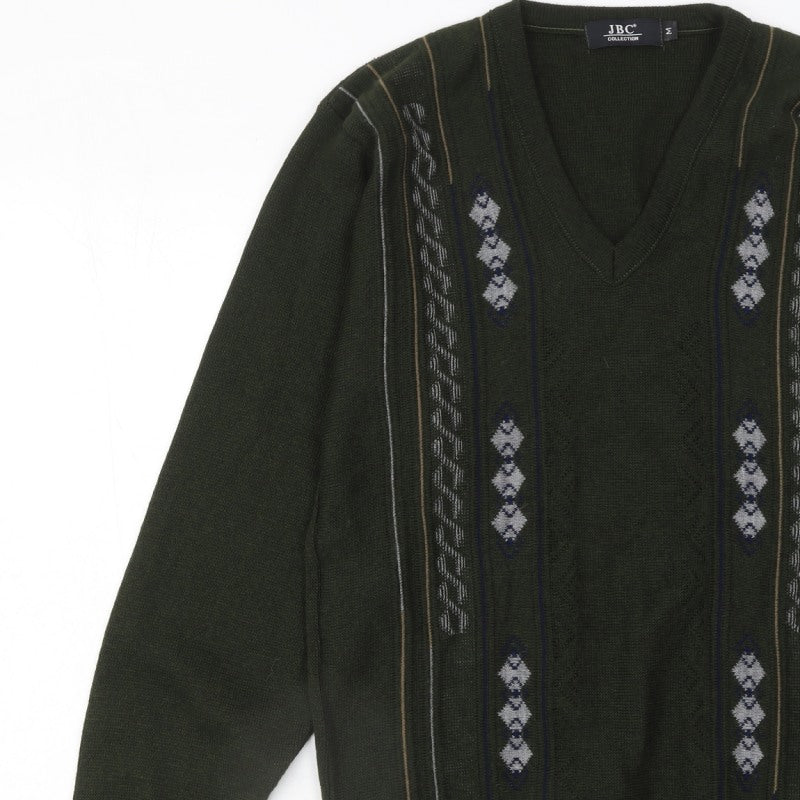 JBC Collection Men's Green Argyle V-Neck Pullover Jumper M