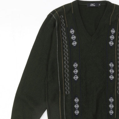 JBC Collection Men's Green Argyle V-Neck Pullover Jumper M