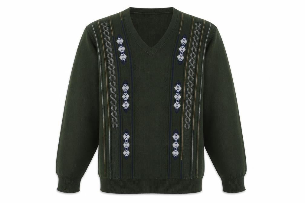 JBC Collection Men's Green Argyle V-Neck Pullover Jumper M
