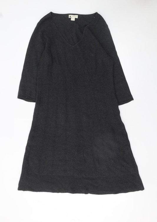 Monsoon Women’s Black Cotton Knit V-Neck Dress Size 12