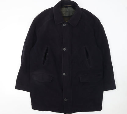 Marks and Spencer Men Navy Wool Overcoat Medium Classic Buttoned Lined