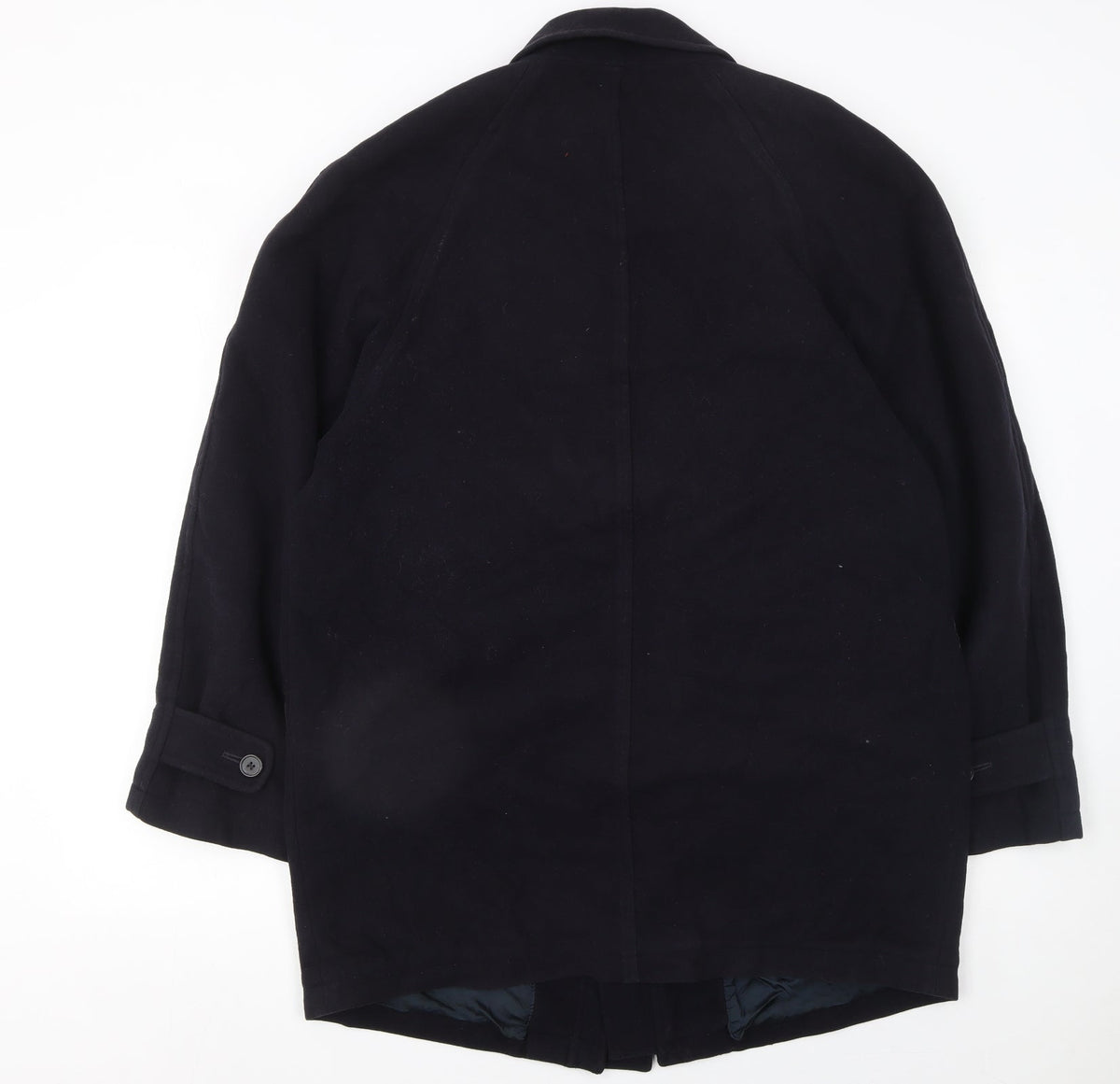 Marks and Spencer Men Navy Wool Overcoat Medium Classic Buttoned Lined