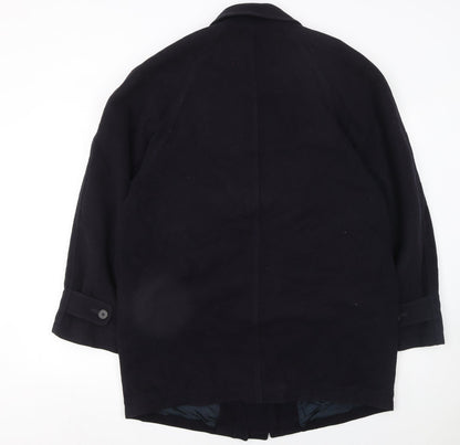 Marks and Spencer Men Navy Wool Overcoat Medium Classic Buttoned Lined