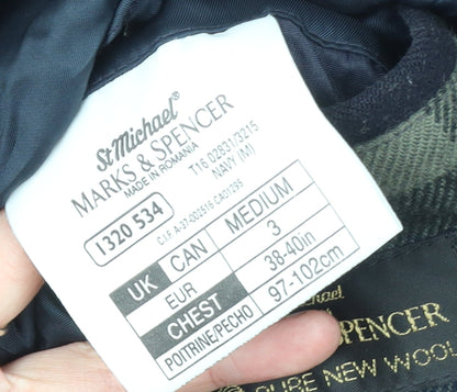 Marks and Spencer Men Navy Wool Overcoat Medium Classic Buttoned Lined