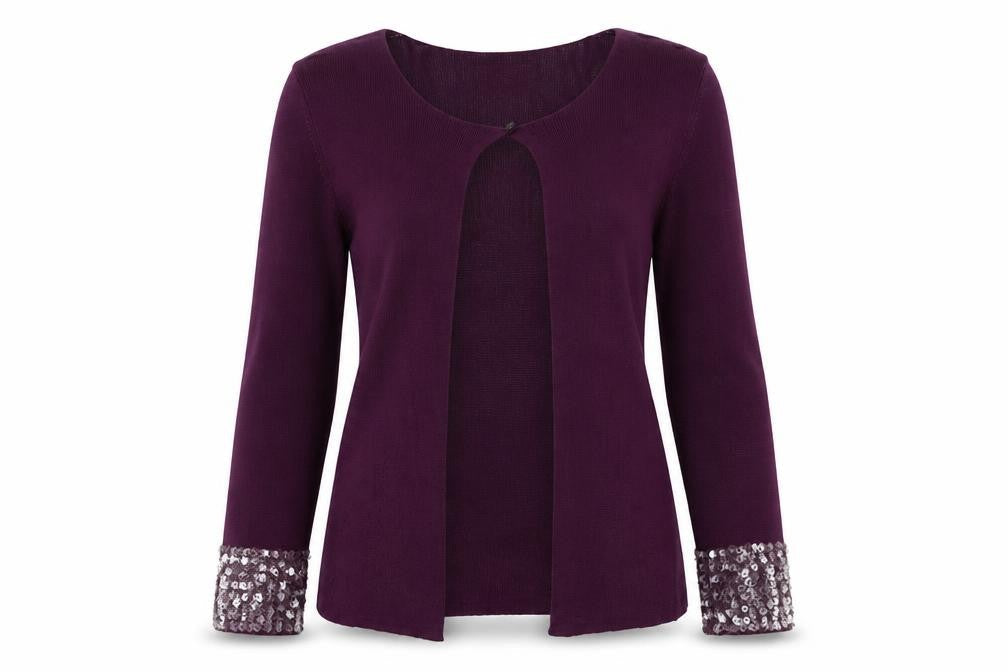Debenhams Women’s Purple Sequin Cuff Knit Cardigan Size S