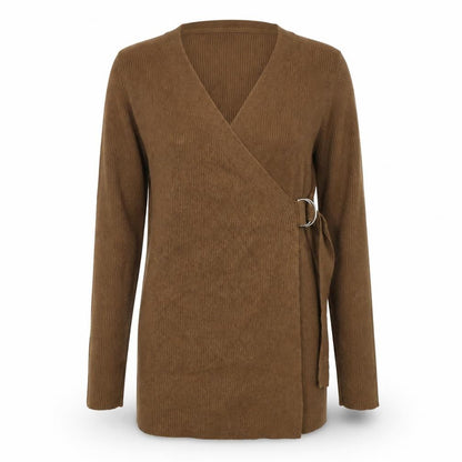 Womens UK Size S OBJECT Brown Wrap Jumper
