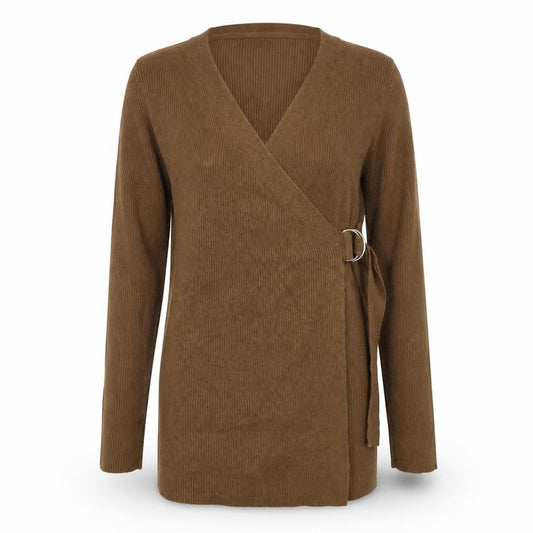 Womens UK Size S OBJECT Brown Wrap Jumper
