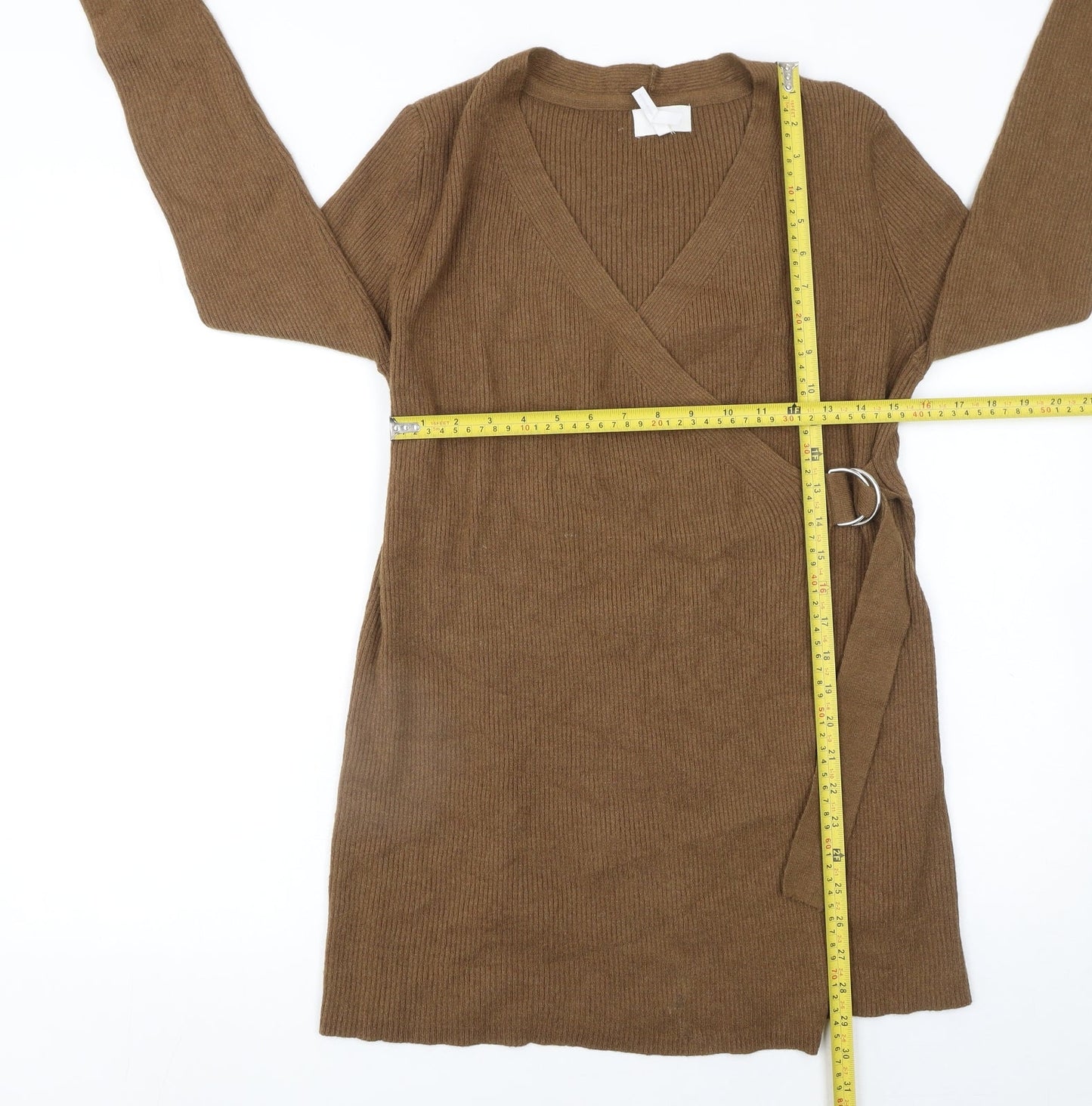 Womens UK Size S OBJECT Brown Wrap Jumper
