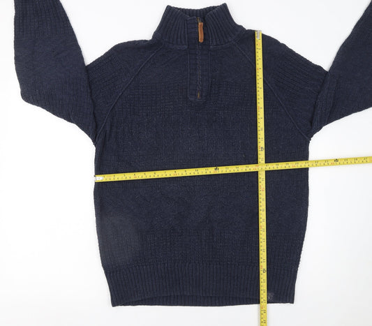 Fat Face Men's Blue 1/4 Zip High Neck Chunky Knit Jumper L