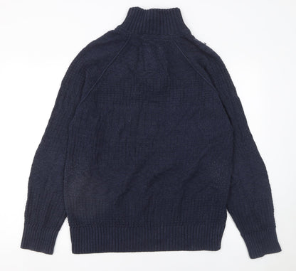 Fat Face Men's Blue 1/4 Zip High Neck Chunky Knit Jumper L