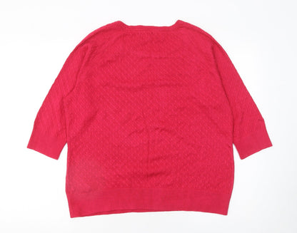 Marks and Spencer Women’s Red 3/4 Sleeve Round Neck Knit Jumper Size 16