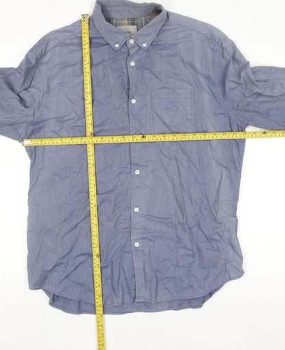 Marks and Spencer Men's Blue Tailored Fit Cotton Button-Up Shirt XL