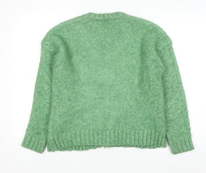 Marks and Spencer Womens Green Cable Knit V-Neck Pullover Jumper Size S