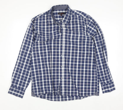 AR RED Men’s Blue Check Cotton Long Sleeve Button-Up Shirt XL
