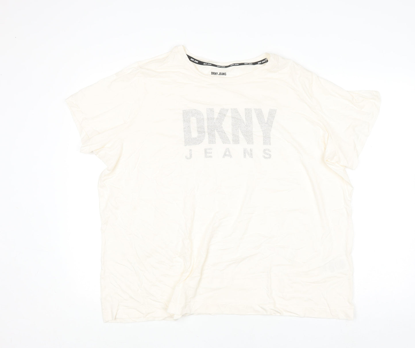 Womens UK Size 18 Plus DKNY Jeans Ivory Basic T-Shirt
