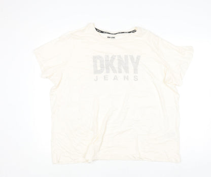 Womens UK Size 18 Plus DKNY Jeans Ivory Basic T-Shirt