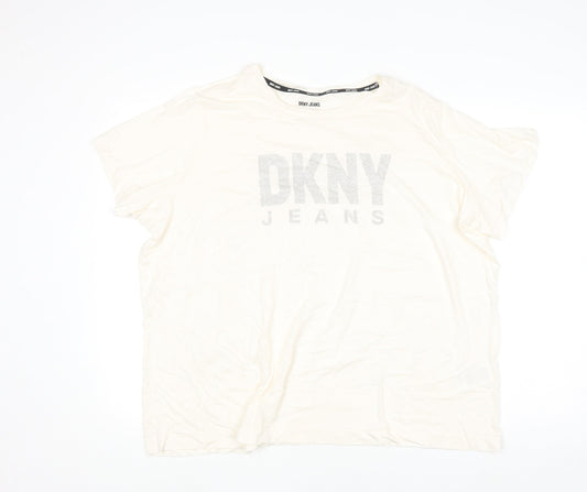 Womens UK Size 18 Plus DKNY Jeans Ivory Basic T-Shirt