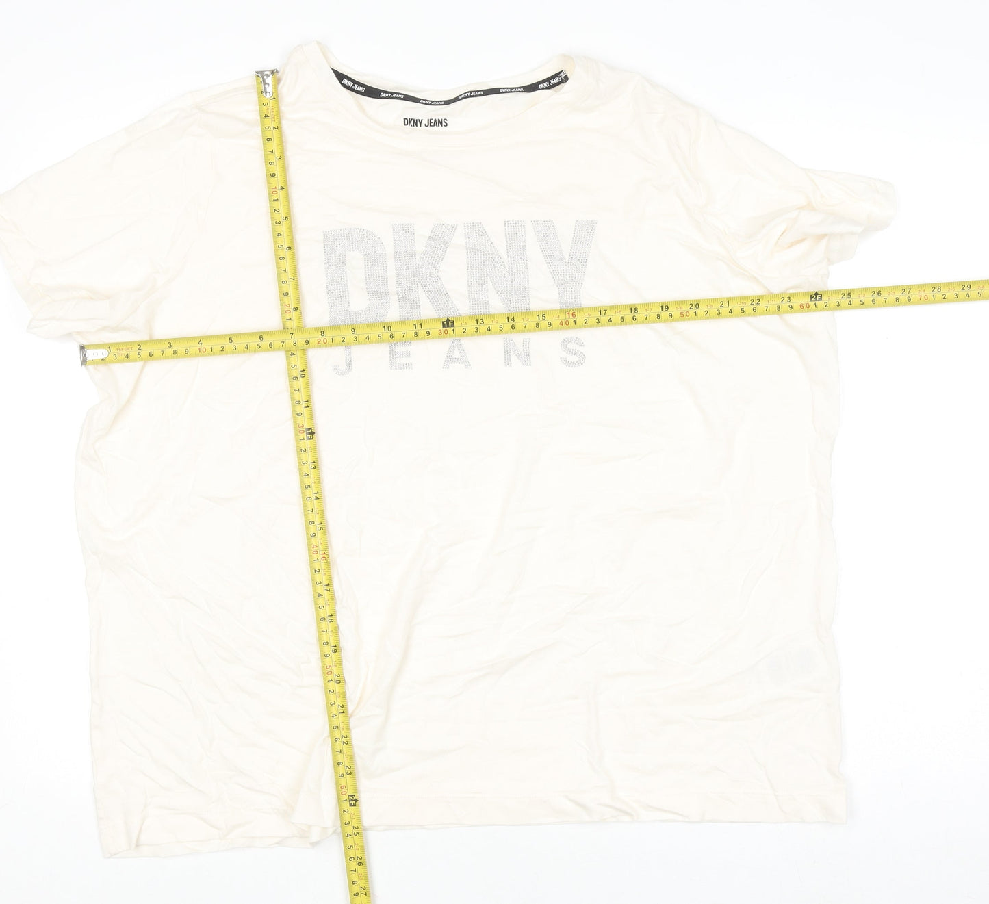 Womens UK Size 18 Plus DKNY Jeans Ivory Basic T-Shirt