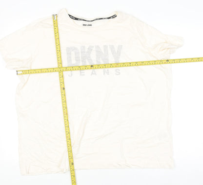 Womens UK Size 18 Plus DKNY Jeans Ivory Basic T-Shirt