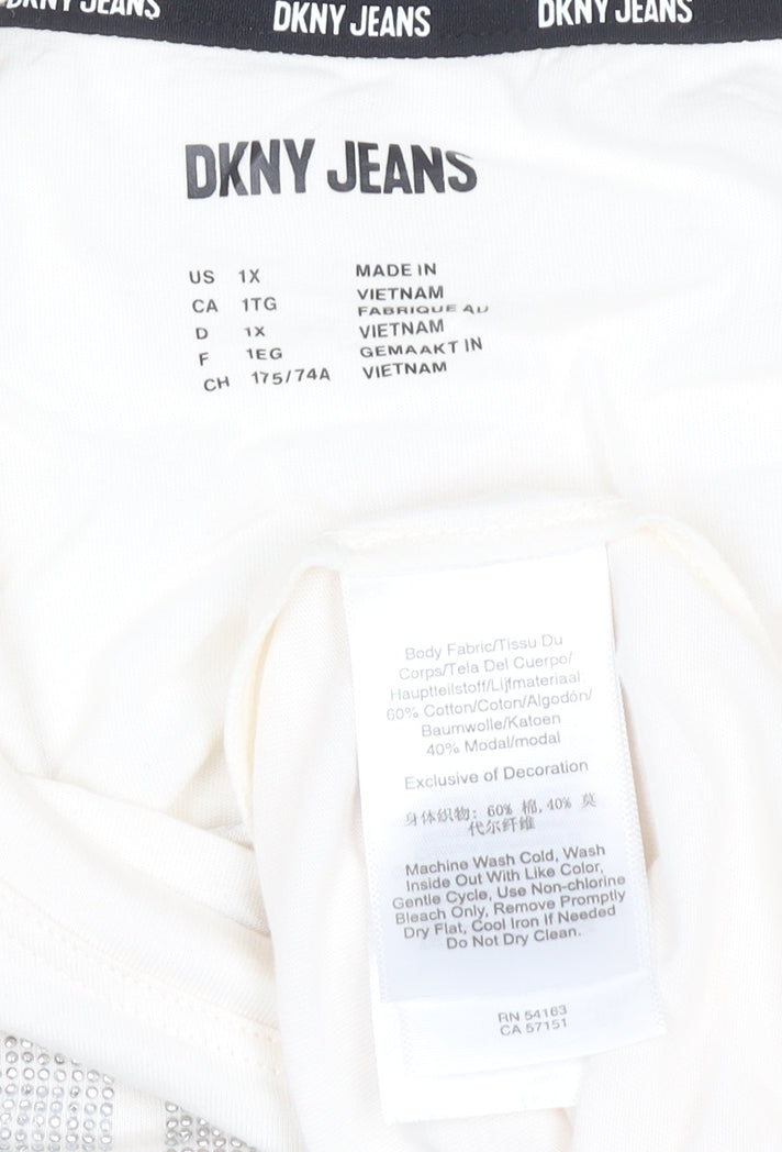 Womens UK Size 18 Plus DKNY Jeans Ivory Basic T-Shirt