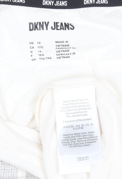 Womens UK Size 18 Plus DKNY Jeans Ivory Basic T-Shirt
