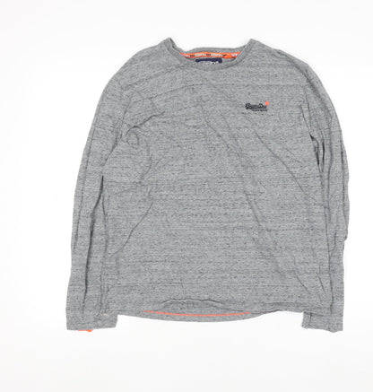 Superdry Men's Grey Long Sleeve Crew Neck Cotton Top M