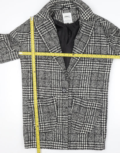 ONLY Women's Black Check Tweed Overcoat Size S Classic Mid-Length Coat
