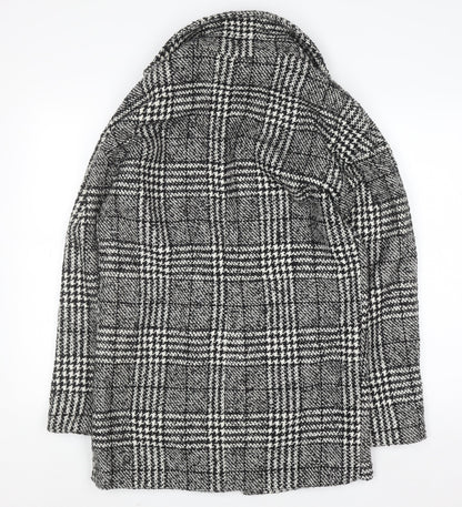 ONLY Women's Black Check Tweed Overcoat Size S Classic Mid-Length Coat