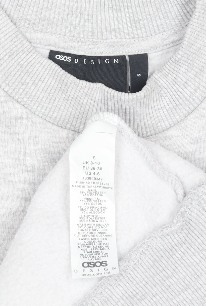Unisex Adults UK Size S ASOS DESIGN Grey Pullover Sweatshirt