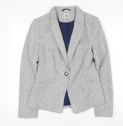 Tu Women Blue Striped Regular Fit Blazer Size 10 Workwear Jacket