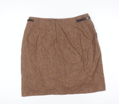 D'Errico Women Brown Wool Tweed Pencil Skirt Size 14